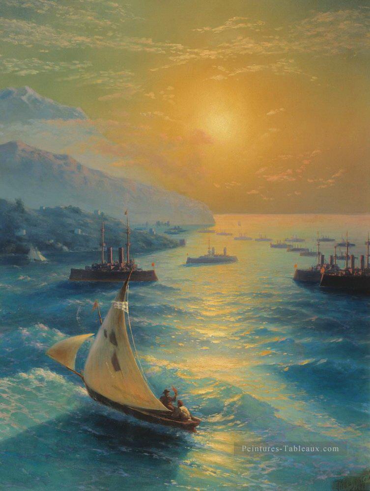 navires lors du raid feodosiya 1897 Romantique Ivan Aivazovsky russe Peintures à l'huile